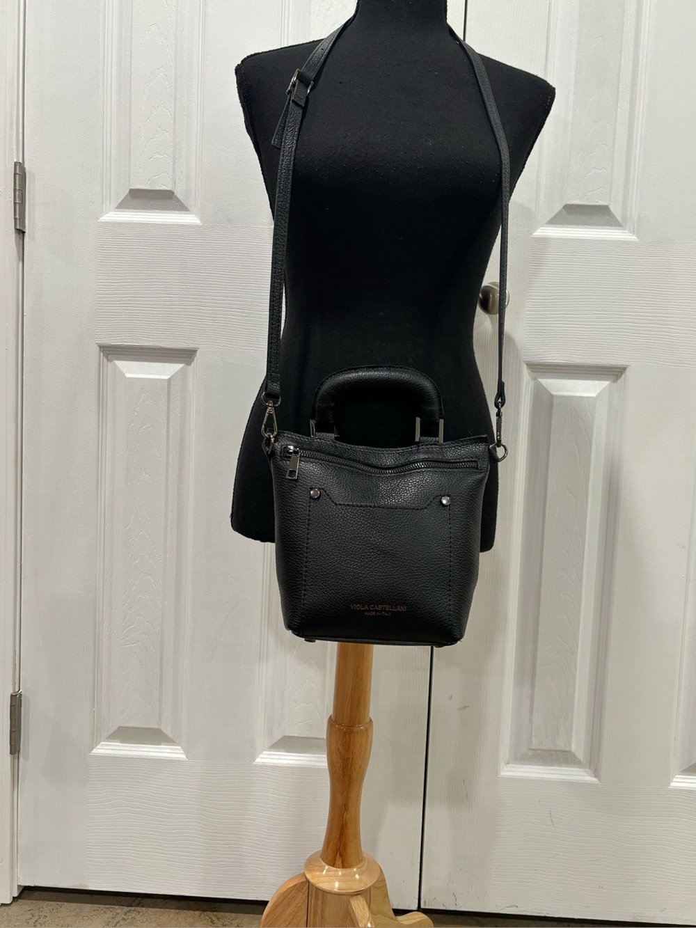 VIOLA CAStTELLANI  MILANO BLACK PEBBLED LEATHER MINI SATCHEL CROSSBODY BAG
